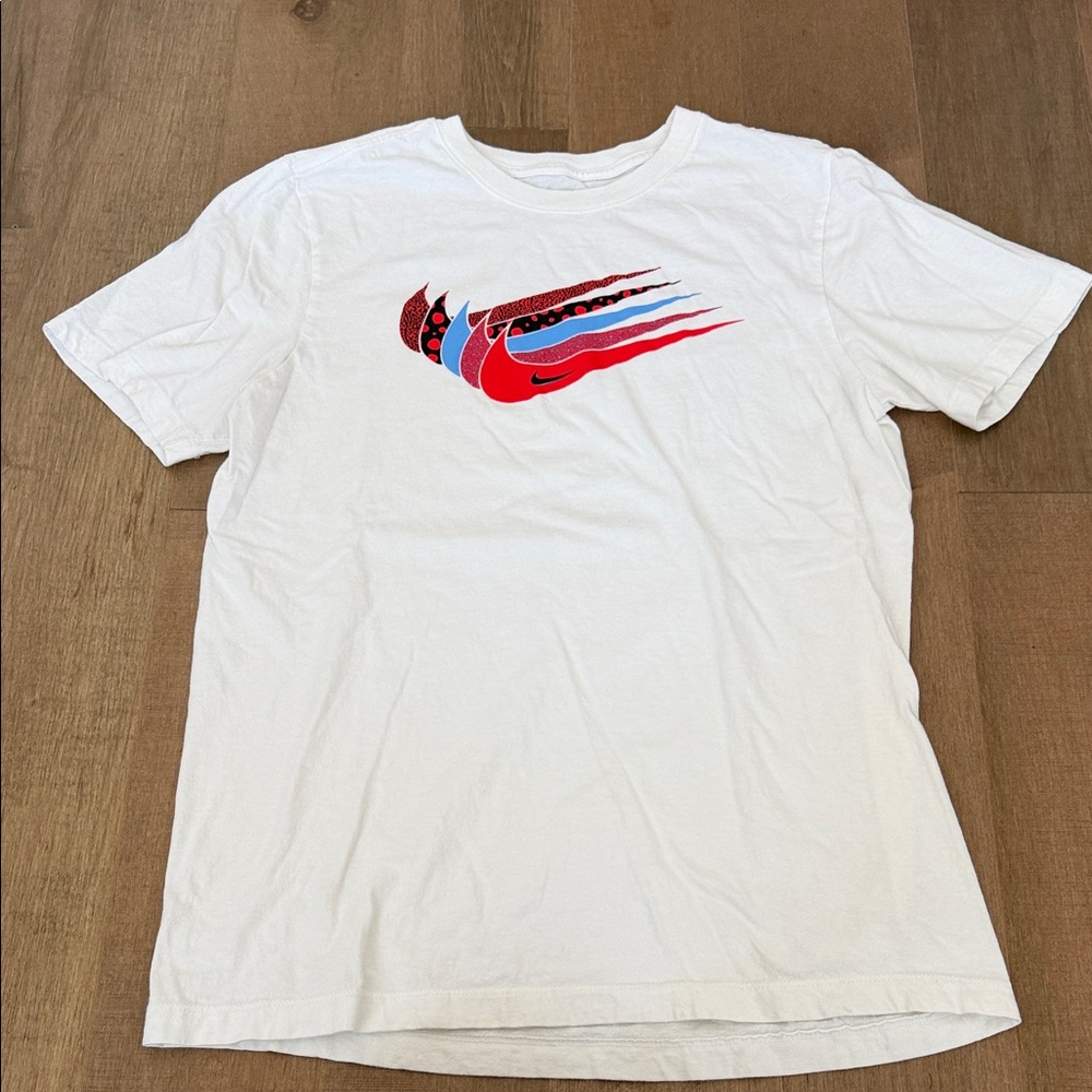 Nike White Tee with Red and Blue Swoosh